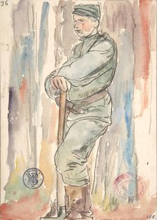 Soldier of the Polish Legions Digging Trenches, March-April 1916. Creator: Leopold Gottlieb