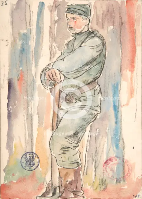 Soldier of the Polish Legions Digging Trenches, March-April 1916. Creator: Leopold Gottlieb.