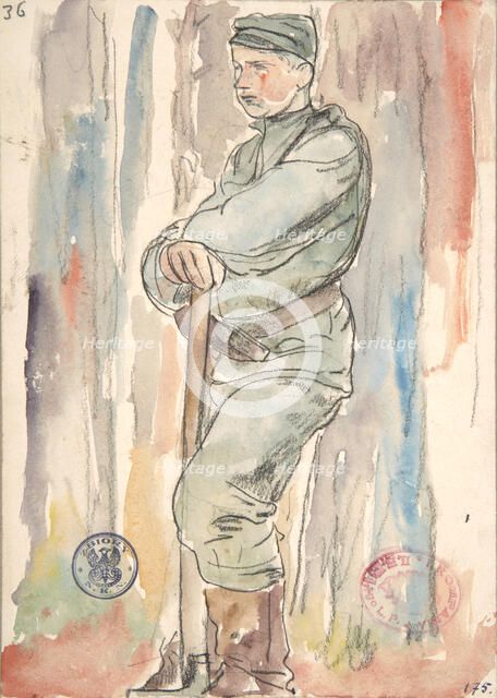 Soldier of the Polish Legions Digging Trenches, March-April 1916. Creator: Leopold Gottlieb.