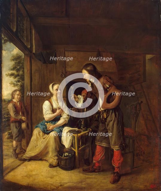 Soldier Offering a Woman a Glass of Wine, 1650. Creator: Pieter de Hooch.