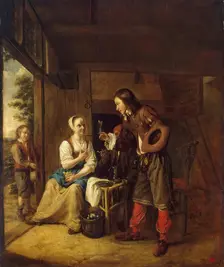 Soldier Offering a Woman a Glass of Wine, 1650. Creator: Pieter de Hooch