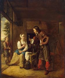 Soldier Offering a Woman a Glass of Wine, 1650. Creator: Pieter de Hooch