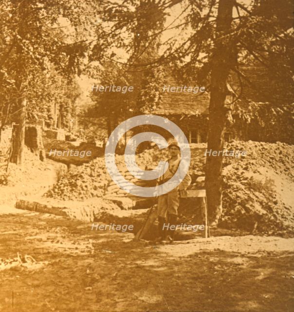 Soldier outside trench, Bois des Loges, northern France, c1914-c1918. Artist: Unknown.