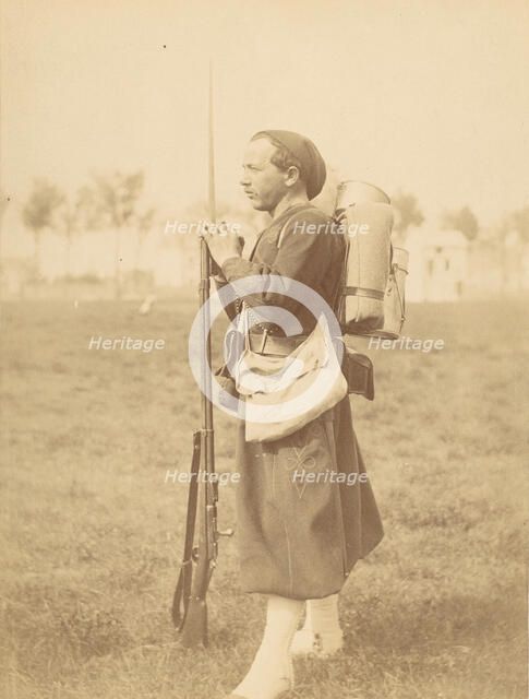 [Soldier Posed with Rifle and Bayonette], 1880s-90s. Creator: Unknown.