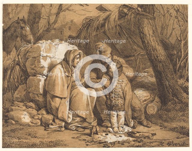 Soldier's Family Encamped, c. 1818. Creator: Emile Jean-Horace Vernet.