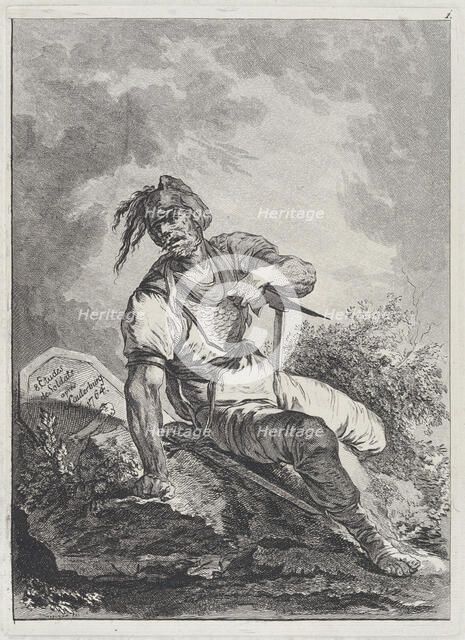 Soldier Seated on a Rock, 1764. Creator: Matthias Pfenninger.
