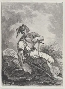 Soldier Seated on a Rock, 1764. Creator: Matthias Pfenninger