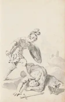 Soldier subdues an enemy, c.1701. Creator: Jacob Toorenvliet