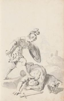 Soldier subdues an enemy, c.1701. Creator: Jacob Toorenvliet