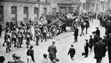 Soldiers convoying coal carts during the strike, Sheffield, c1920