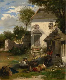 Soldiers camping in a nobleman's yard, scene from the Thirty Years War, 1871. Creator: Eduard Majsch