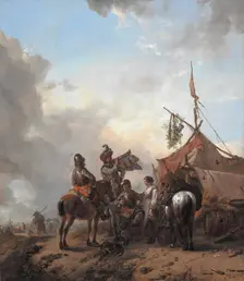 Soldiers Carousing with a Serving Woman outside a Tent, c1655. Creator: Philip Wouverman