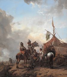 Soldiers Carousing with a Serving Woman outside a Tent, c1655. Creator: Philip Wouverman