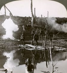 Soldiers crossing the river Ancre, Battle of the Somme, France, World War I, 1916.Artist: Realistic Travels Publishers