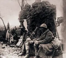 Soldiers among ruins, c1914-c1918