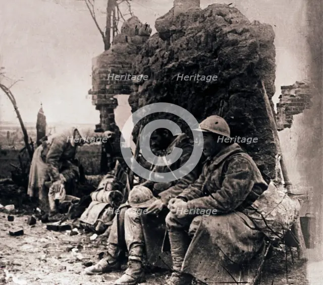 Soldiers among ruins, c1914-c1918. Artist: Unknown.