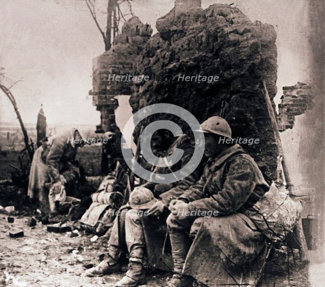 Soldiers among ruins, c1914-c1918. Artist: Unknown.