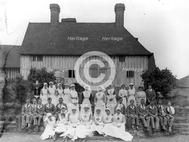 Soldiers and nurses at Great Dixter, East Sussex, 1918. Artist: Nathaniel Lloyd