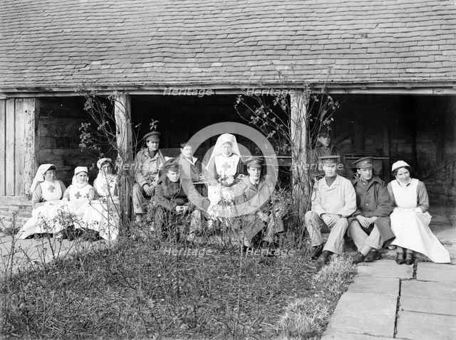 Soldiers and nurses at Great Dixter, Northiam, East Sussex, WWI, 1916. Artist: Nathaniel Lloyd