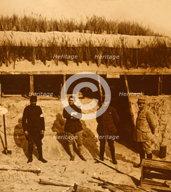 Soldiers at first aid post, c1914-c1918. Artist: Unknown.