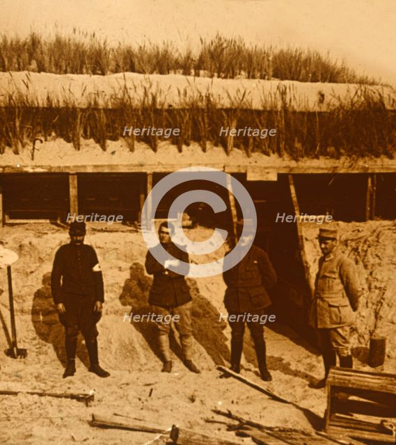 Soldiers at first aid post, c1914-c1918. Artist: Unknown.