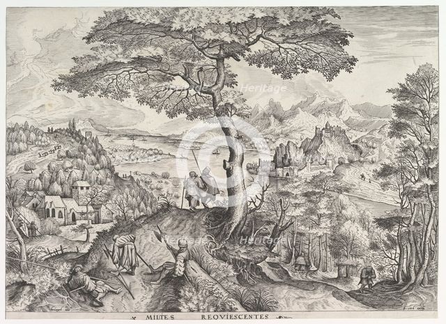 Soldiers at Rest (Milites requiescentes) from The Large Landscapes, ca. 1555-56. Creator: Johannes van Doetecum I.