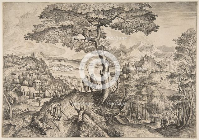 Soldiers at Rest (Milites Requiescentes) from The Large Landscapes, ca. 1555-56. Creators: Lucas van Doetecum, Johannes van Doetecum I.