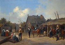 Soldiers bivouacking in a village, 1843