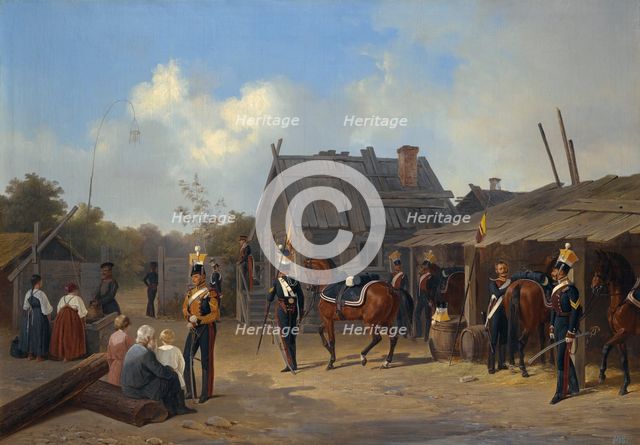 Soldiers bivouacking in a village, 1843.
