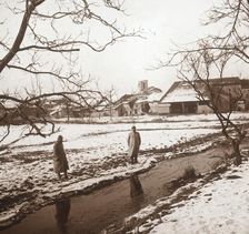 Soldiers by a river, Bernecourt, northern France, c1914-c1918