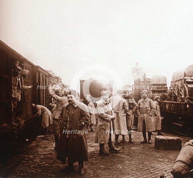 Soldiers going to the Somme, Epernay, northern France, c1914-c1918. Artist: Unknown.