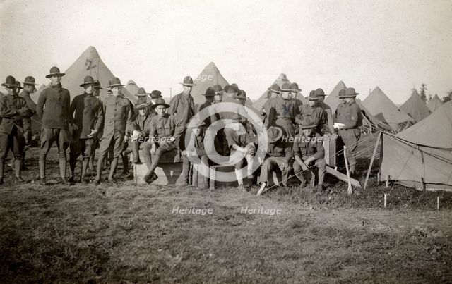 Soldiers gathered near their tents, Fort Sheridan, Illinois, USA, 1920. Artist: Unknown