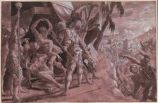 Soldiers Discovering the Body of Holofernes, c. 1550. Creator: Master Of The Liechtenstein Adoration