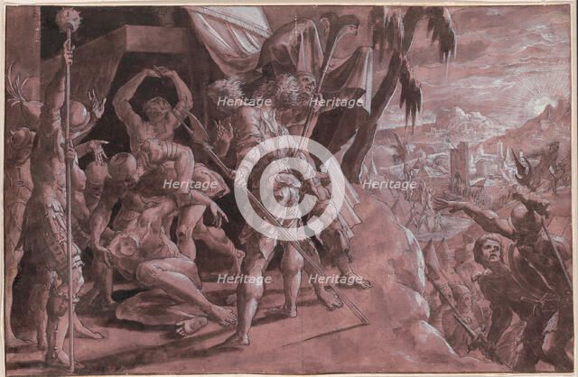 Soldiers Discovering the Body of Holofernes, c. 1550. Creator: Master Of The Liechtenstein Adoration.