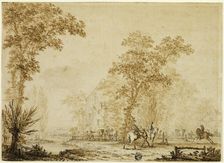 Soldiers Exercising Horses Near River, 1785. Creator: Jacques François Joseph Swebach-Desfontaines