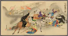 Soldiers Fighting Furiously at Fenghuangcheng (Hoojo ni shoshi funto no zu), 1894. Creator: Ogata Gekko