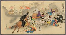 Soldiers Fighting Furiously at Fenghuangcheng (Hoojo ni shoshi funto no zu), 1894. Creator: Ogata Gekko