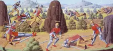 Soldiers fighting on a battlefield, 1475. Creator: Unknown