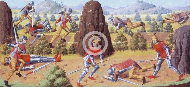 Soldiers fighting on a battlefield, 1475.  Creator: Unknown.