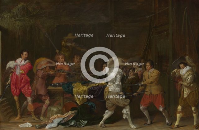 Soldiers fighting over Booty in a Barn, c.1623. Artist: Duyster, Willem Cornelisz (1599-1635)