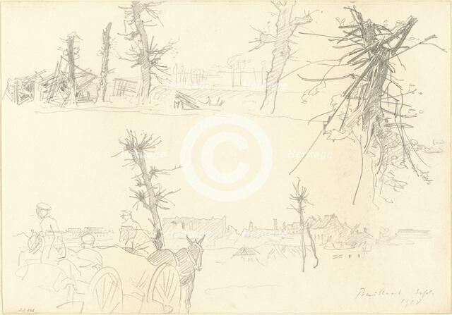 Soldiers in a Devastated Landscape [recto], 1918. Creator: John Singer Sargent.