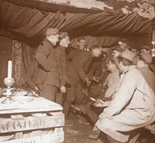 Soldiers in a shelter, Genicourt, northern France, c1914-c1918