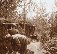 Soldiers in earth-covered shelters, Genicourt, northern France, c1914-c1918