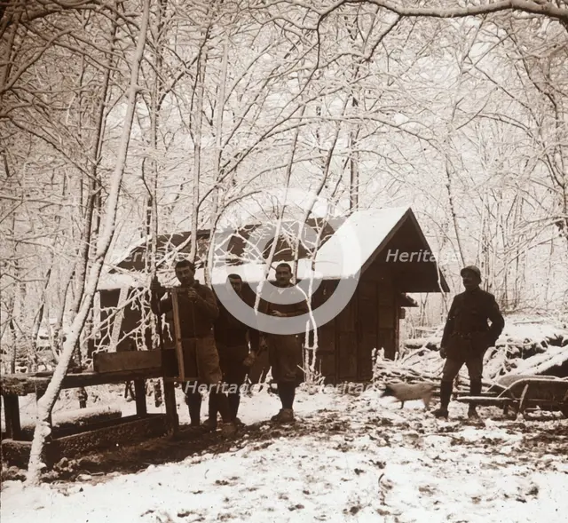 Soldiers in the snow, Forêt de la Reine, France, c1914-c1918. Artist: Unknown.