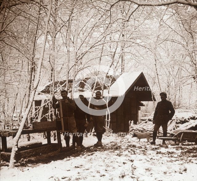 Soldiers in the snow, Forêt de la Reine, France, c1914-c1918. Artist: Unknown.