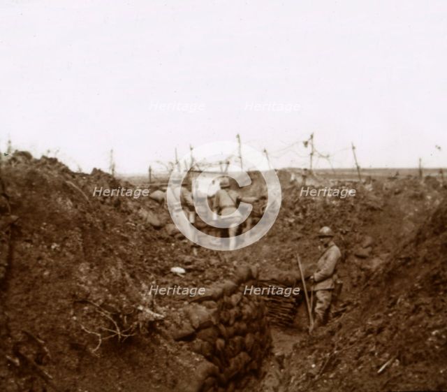 Soldiers in the trenches, Massiges, northern France, c1914-c1918. Artist: Unknown.