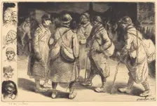 Soldiers on Leave - Night Scene (Permissionnaires - Effet de Nuit), 1916. Creator: Theophile Alexandre Steinlen