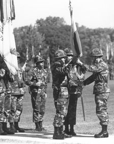 Soldiers on parade, Fort Sheridan, Illinois, USA, 1975