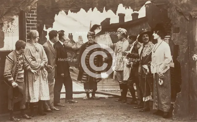 Soldiers, one in drag, performing in the concert party "The Goods", 1918. Creator: Unknown.