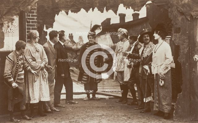 Soldiers, one in drag, performing in the concert party "The Goods", 1918. Creator: Unknown.